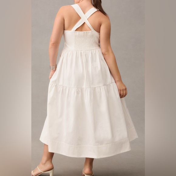 Anthropologie White Tiered Cotton Midi Dress with Sweetheart Neckline - Picture 3 of 6